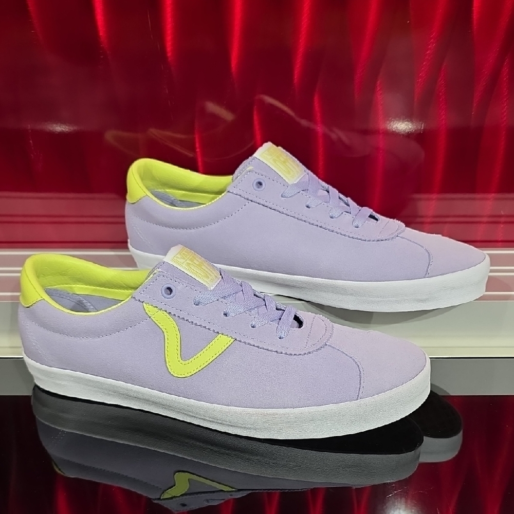 Vans Sport Low Caramella Lavender Neon Yellow Side Stripe Men’s 10.5 Women’s 12
